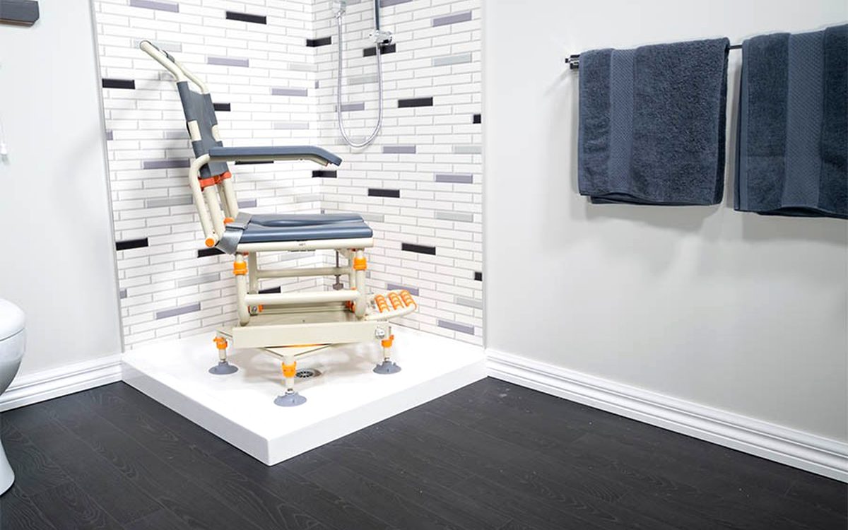 Showerbuddy shower chair in an accessible shower